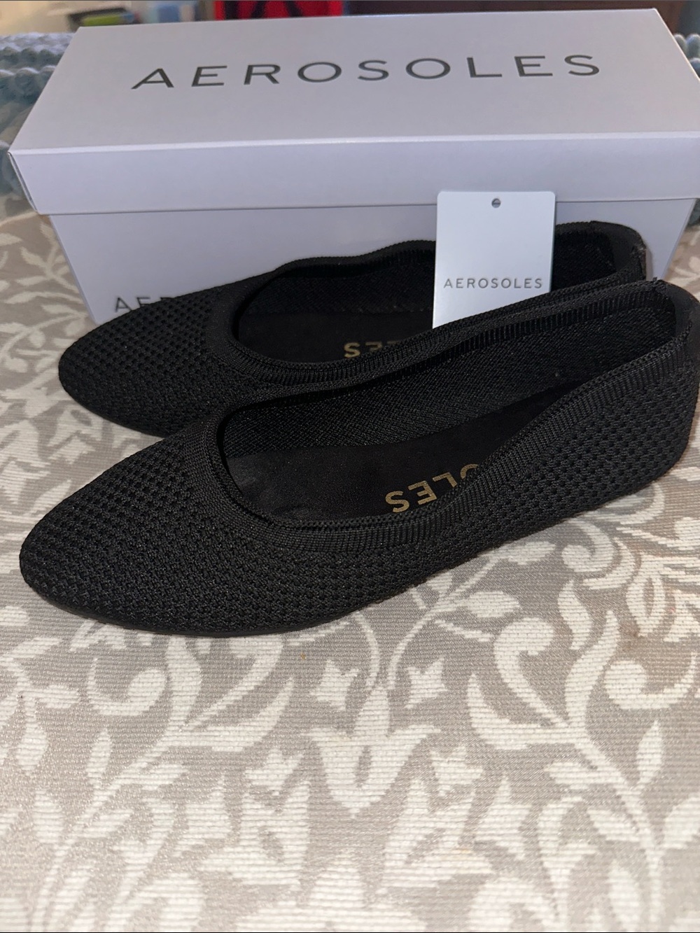 AEROSOLES Black Knit Slip-On Ballet Flats